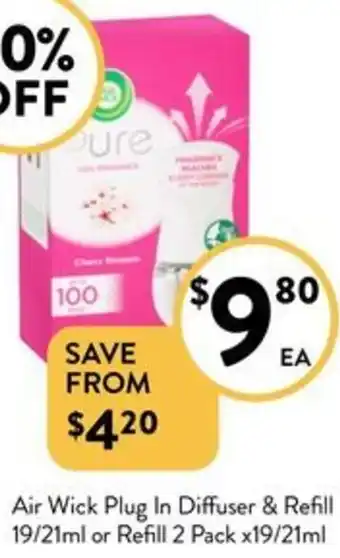 Foodworks Air Wick Plug In Diffuser & Refill 19/21ml or Refill 2 Pack x19/21ml offer
