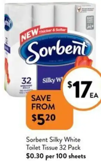 Foodworks Sorbent Silky White Toilet Tissue 32 Pack offer