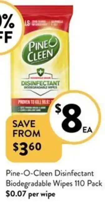 Foodworks Pine-O-Cleen Disinfectant Biodegradable Wipes 110 Pack offer