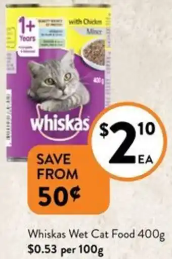 Foodworks Whiskas Wet Cat Food 400g offer