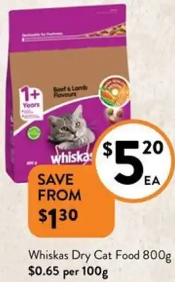 Foodworks Whiskas Dry Cat Food 800g offer