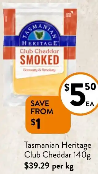Foodworks Tasmanian Heritage Club Cheddar 140g offer