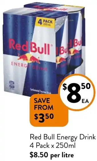 Foodworks Red Bull Energy Drink 4 Pack x 250ml offer