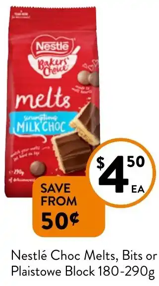 Foodworks Nestlé Choc Melts, Bits or Plaistowe Block 180-290g offer