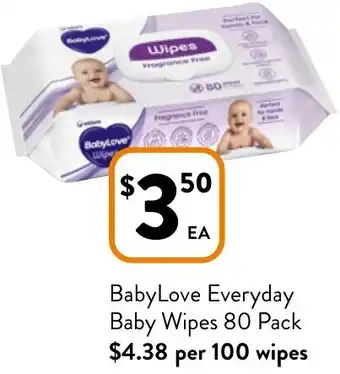Foodworks BabyLove Everyday Baby Wipes 80 Pack offer