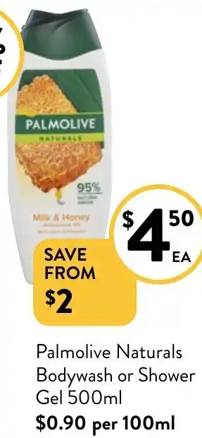 Foodworks Palmolive Naturals Bodywash or Shower Gel 500ml offer