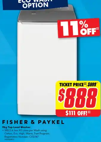 The Good Guys 9kg Top Load Washer offer