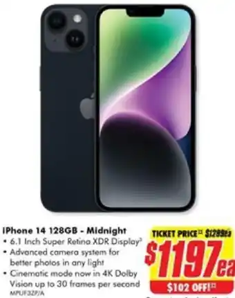 The Good Guys iPhone 14 128GB - Midnight offer
