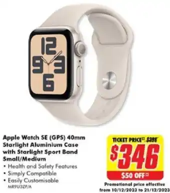 The Good Guys Apple Watch SE (GPS) 40mm Starlight Aluminium Case with Starlight Sport Band Small/Medium offer