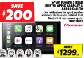Autobarn 9" AV FLOATING HEAD UNIT W/ APPLE CARPLAY & ANDROID AUTO offer