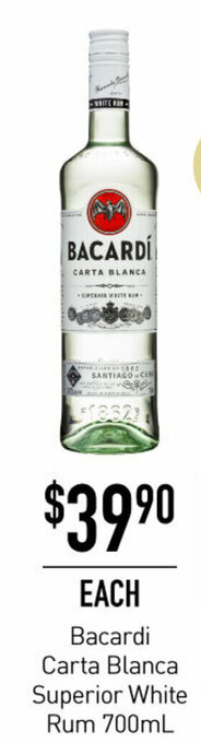 Bacardi Carta Blanca Superior White Rum 700ml