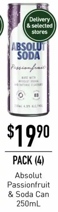 Dan Murphy's Absolut Passionfruit & Soda Can 250ml offer