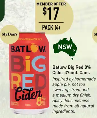 Batlow Big Red 8% Cider Cans 375ml
