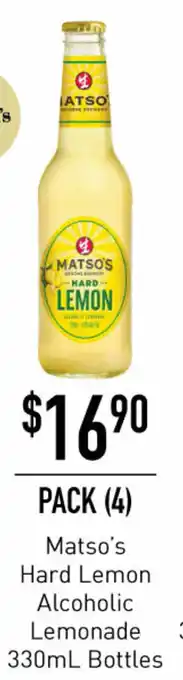 Matso's Hard Lemon Alcoholic Lemonade Bottles 330ml