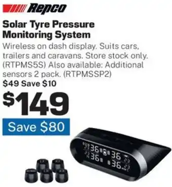 Repco Solar Tyre Pressure Monitoring System offer