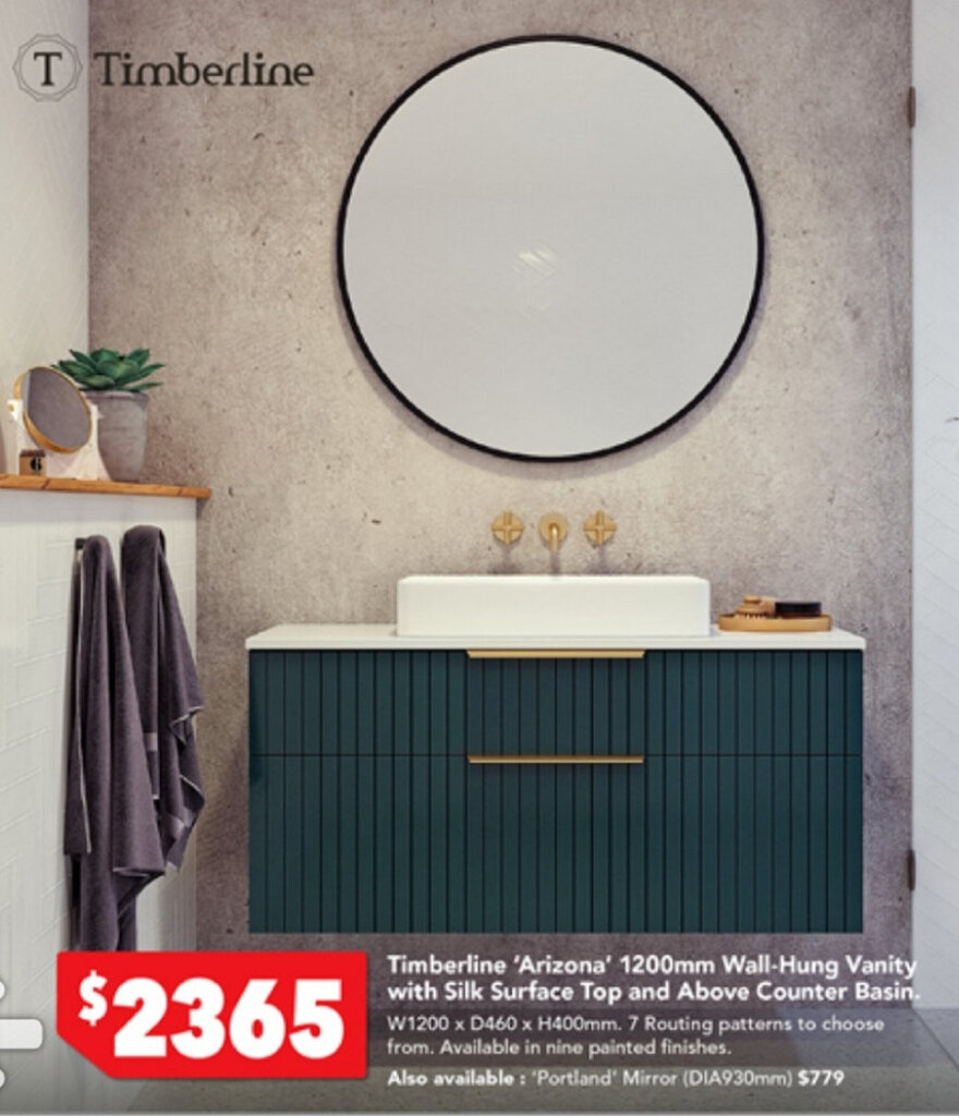 Timberline 'Arizona' 1200mm WallHung Vanity with Silk Surface Top and