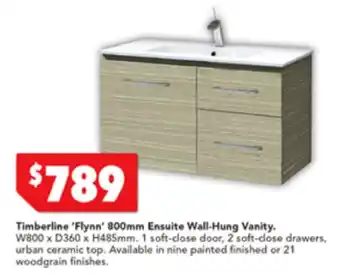Harvey Norman Timberline 'Flynn' 800mm Ensuite Wall-Hung Vanity offer