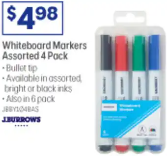 Officeworks Whiteboard Markers Assorted 4 Pack offer