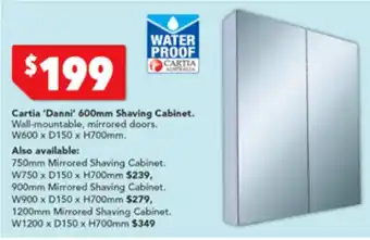 Harvey Norman Cartia 'Danni' 600mm Shaving Cabinet W600 x D160 x H700mm offer