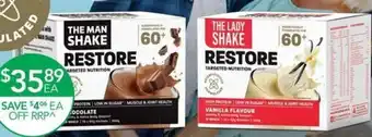 Terry White The Man Shake Restore Chocolate or The Lady Shake Restore Vanilla 10 meals offer