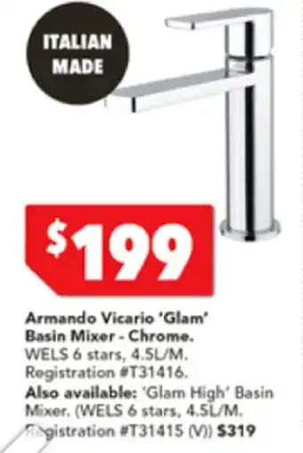 Harvey Norman Armando Vicario 'Glam' Basin Mixer - Chrome offer