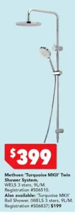 Harvey Norman Methven 'Turquoise MKII' Twin Shower System offer