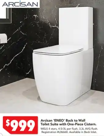 Arcisan 'Eneo' Back to Wall Toilet Suite with One-Piece Cistern