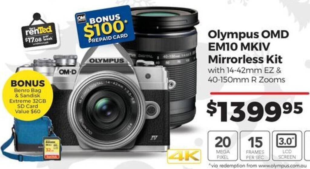 Olympus OMD EM10 MKIV Mirrorless Kit offer at Teds Cameras