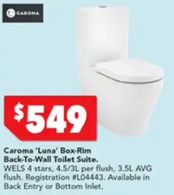Harvey Norman Caroma 'Luna' Box-Rim Back-to-Wall Toilet Suite offer