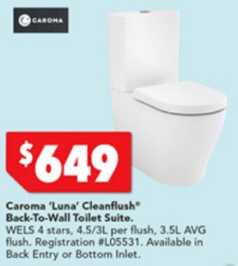 Harvey Norman Caroma 'Luna' Cleanflush Back-to-Wall Toilet Suite offer