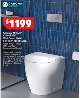 Harvey Norman Caroma 'Urban' Cleanflush Wall-Faced Invisi Series II Toilet Suite offer
