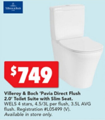 Harvey Norman Villeroy & Boch 'Pavia Direct Flush 2.0' Toilet Suite with Slim Seat offer