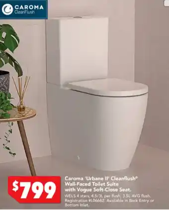 Harvey Norman Caroma 'Urbane II' Cleanflush Wall-Faced Toilet Suite with Vogue Soft-Close Seat offer
