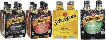 Coles Schweppes mixers, soft drink or mineral water 4x300ml offer