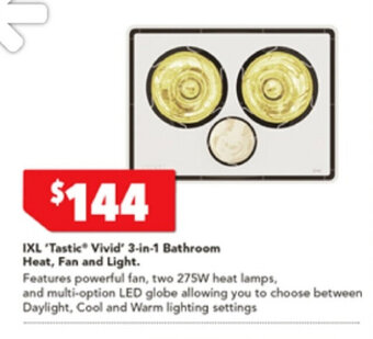 IXL 'Tastic Vivid' 3-in-1 Bathroom Heat, Fan and Light
