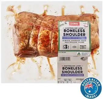 Coles Coles australian lamb boneless shoulder with greek style marinade offer