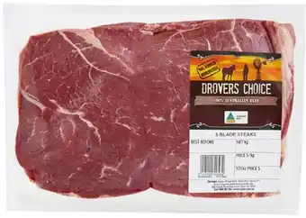 Coles Drovers choice beef blade steak offer