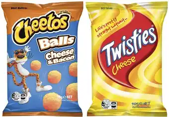Coles Twisties, burger rings or cheetos 65g-90g offer