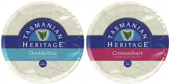 Coles Tasmanian heritage camembert or double brie 250g offer
