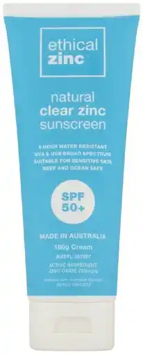 Ethical zinc natural clear zinc sunscreen spf50+ 100g^