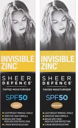 Coles Invisible zinc!sheer defence tinted moisturiser spf50 50g offer