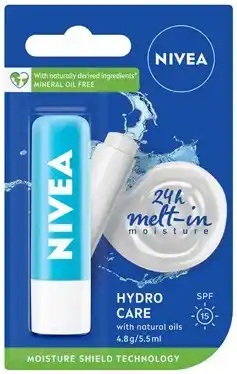 Coles Nivea hydro care spf15 lip balm 4.8g offer