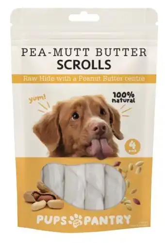 Coles Pups in the pantry pea-mutt butter scrolls dog treats 4 pack offer