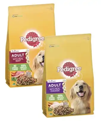 Coles Pedigree dry dog food 2.5kg-3kg offer