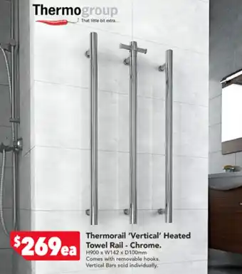 Harvey Norman Thermorail 'Vertical' Heated Towel Rail - Chrome H900 x W142 x D100mm offer