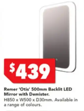 Harvey Norman Remer 'Otis' 500mm Backlit LED Mirror with Demister H850 x W500 x D30mm offer