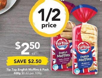 Drakes Tip Top English Muffins 6 Pack 400g offer