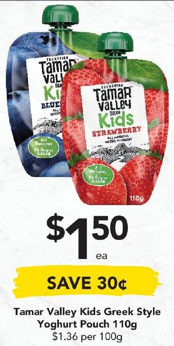 Drakes Tamar Valley Kids Greek Style Yoghurt Pouch 110g offer