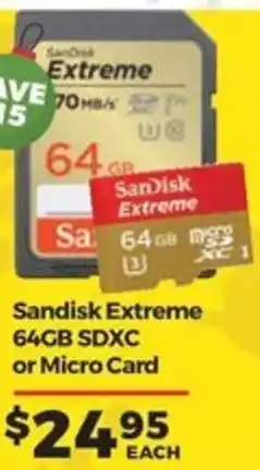 Teds Cameras Sandisk Extreme 64GB SDXC or Micro Card offer