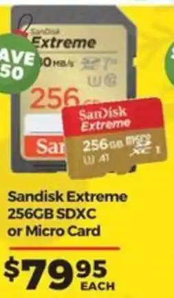 Teds Cameras Sandisk Extreme 256GB SDXC or Micro Card offer